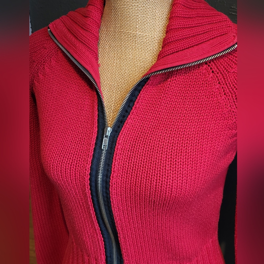 Tommy Hilfiger Red Cotton Zippered Cardigan Small - Picture 5 of 10